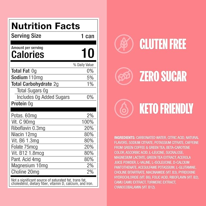 ZOA Zero Sugar Energy Drinks, White Peach - Sugar Free with Electrolytes, Healthy Vitamin C, Amino