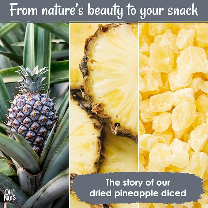 Oh! Nuts Dried Pineapple - 1.5 LB - Dried Fruit Diced - Less Sugar Added - Dehydrated Fruit Bites