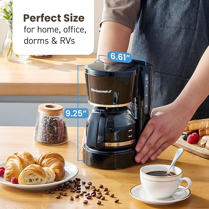 Elite Gourmet EHC-5055 Automatic 5-Cup Brew & Drip Coffee Maker with Pause N Serve Reusable Filter
