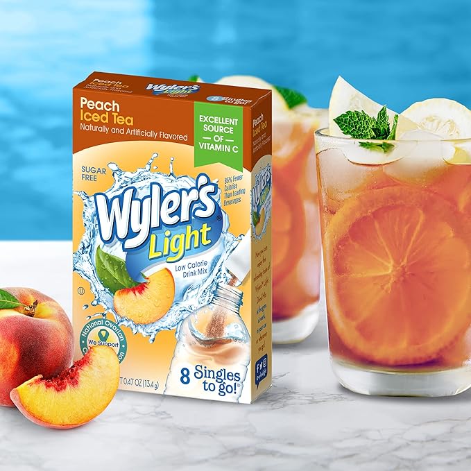 Wyler's Light Singles To Go Powder Packets, Water Drink Mix, 96 Single Servings, Peach Iced Tea, 7