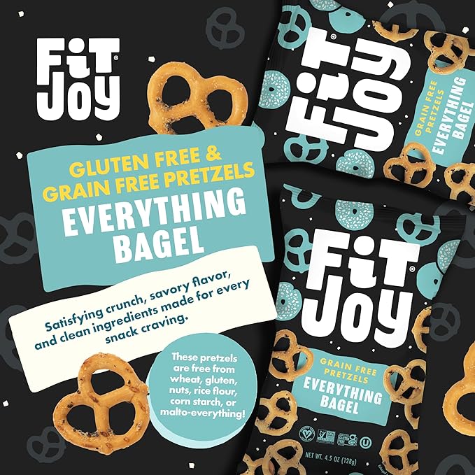 FitJoy Everything Bagel Pretzels (Pack of 6, 4.5 Oz), Dairy, Nut & Gluten Free Snacks, Grain Free