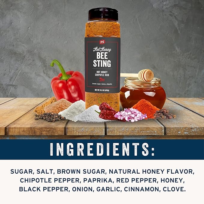 PS Seasoning Bee Sting - Hot Honey Chipotle BBQ Seasoning & Rubs for Smoking, Grilling, Baking
