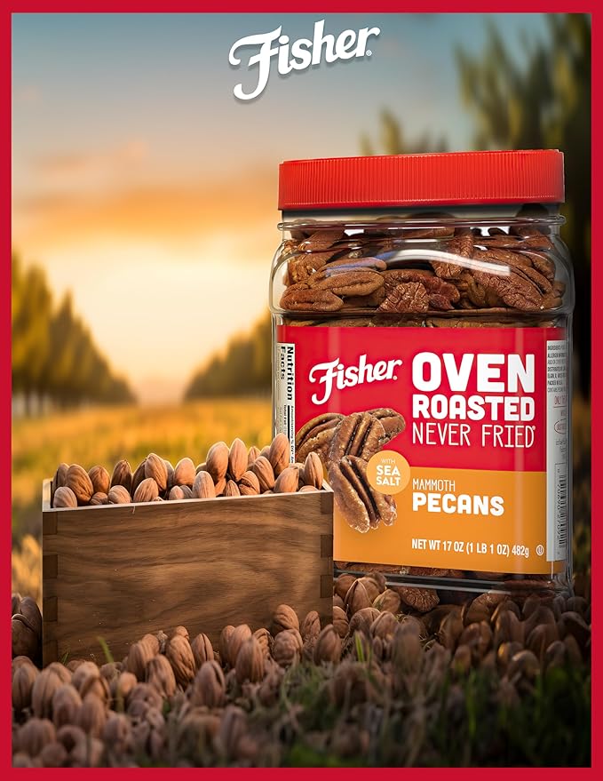 Fisher Oven Roasted Never Fried Mammoth Pecans, 17 Ounces (Pack of 1), Heart Healthy Snacks for