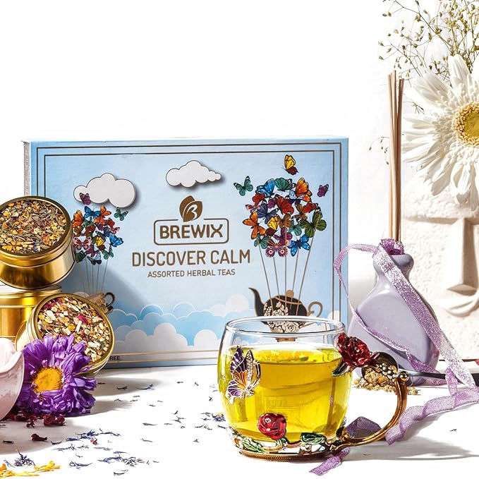 BREWIX, Discover Calm Premium Herbal Tea Christmas Gift Box (3.53oz/50+ Cups) | Tea Gift Sets For