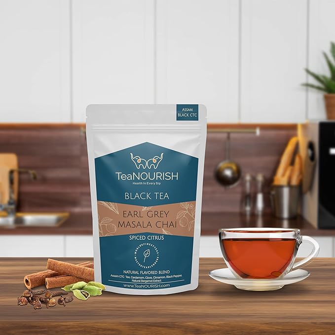 TeaNOURISH Earl Grey Masala Chai Tea | Spiced Citrus | Blend of Assam CTC, Cardamom, Cinnamon