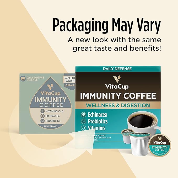 VitaCup Immunity Coffee Pods, Wellness Boost with Antioxidants, Echinacea, Probiotics, Vitamin C &