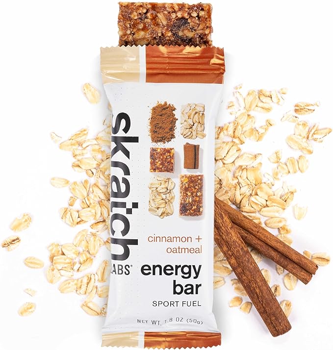 Skratch Labs Energy Bar | Cinnamon + Oatmeal (12 Pack) | Plant Based Healthy Snack | Low Sugar - 5g