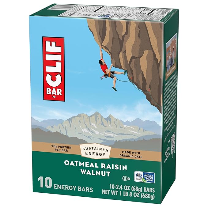 CLIF BAR - Oatmeal Raisin Walnut - Made with Organic Oats - Energy Bars - Non-GMO - Plant Based