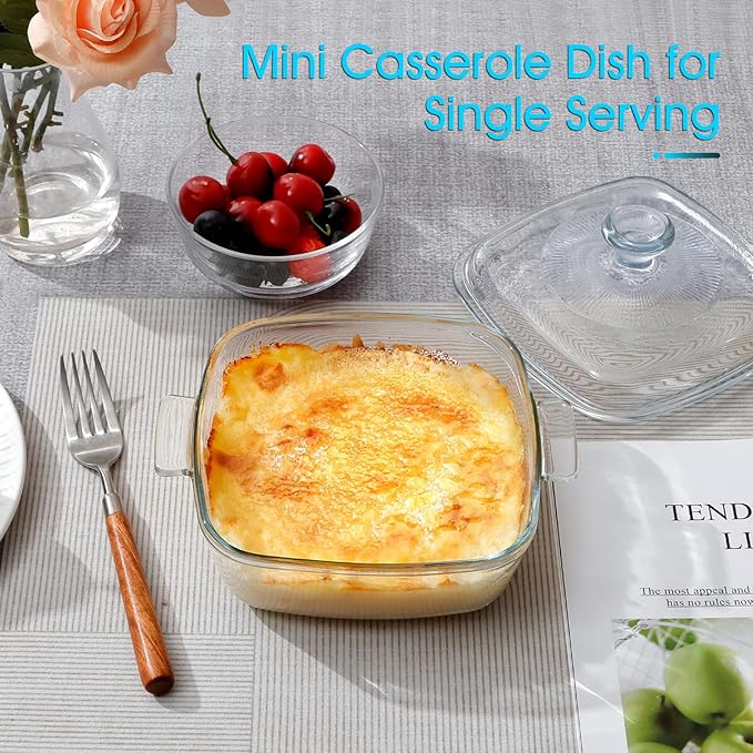 NUTRIUPS 0.8L Glass Casserole Dish with Lid Oven Safe Square Casserole Dish 5.9in Glass Microwave