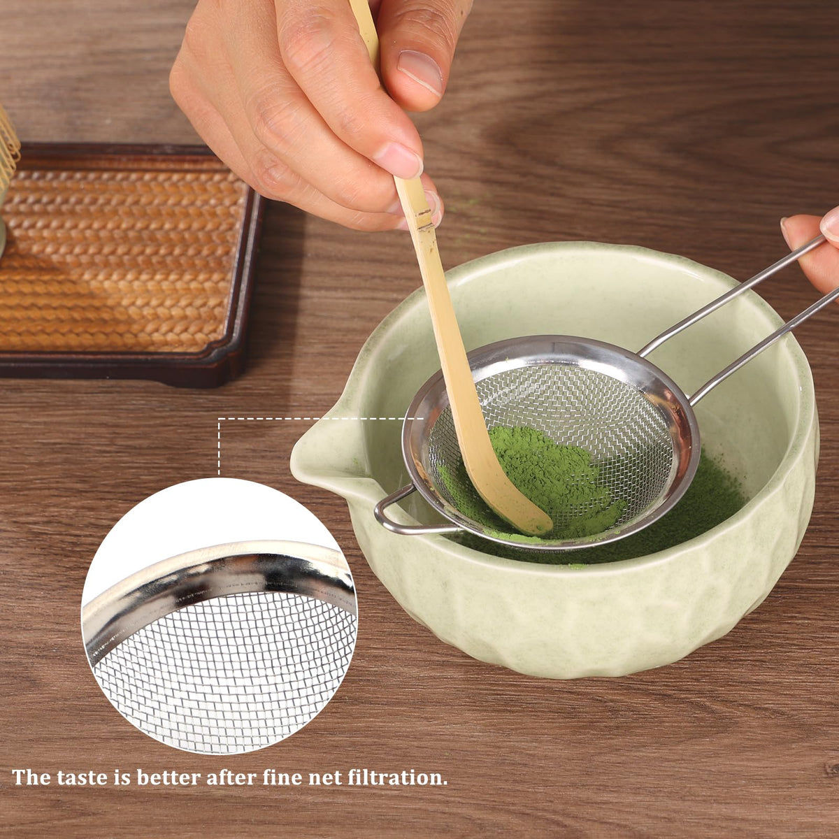 Matcha whisk Set,Japanese Matcha Set,Matcha Bowl with Spout,Matcha Whisk and Holder,Bamboo