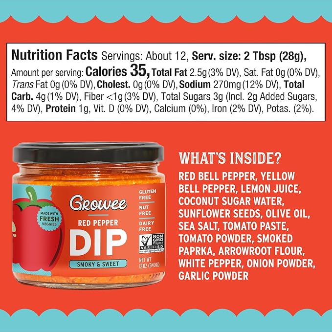Growee Vegan Red Pepper Dip & Spread (2 Pack) ??Dairy-Free Queso & Dressing Alternative ??Nut-Free