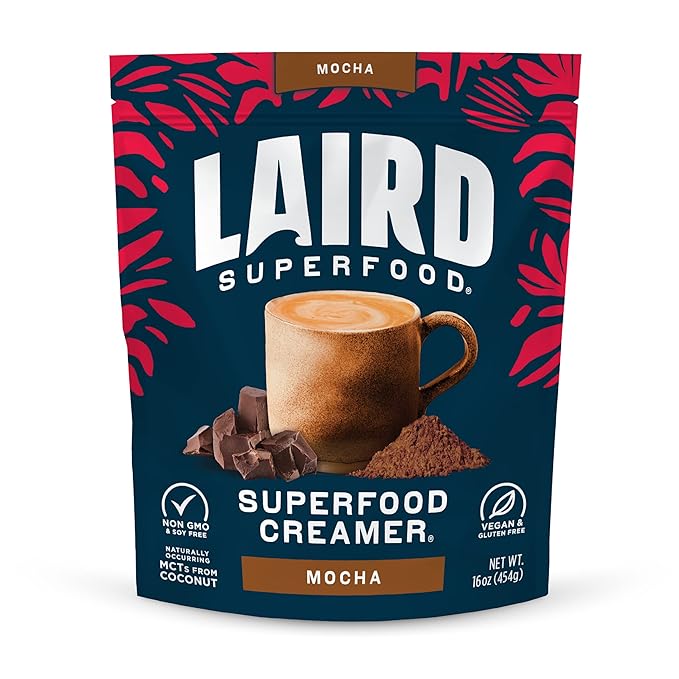 Laird Superfood Non-Dairy Coffee Creamer Mocha, Shelf-Stable Superfood Non-Dairy Powder Creamer