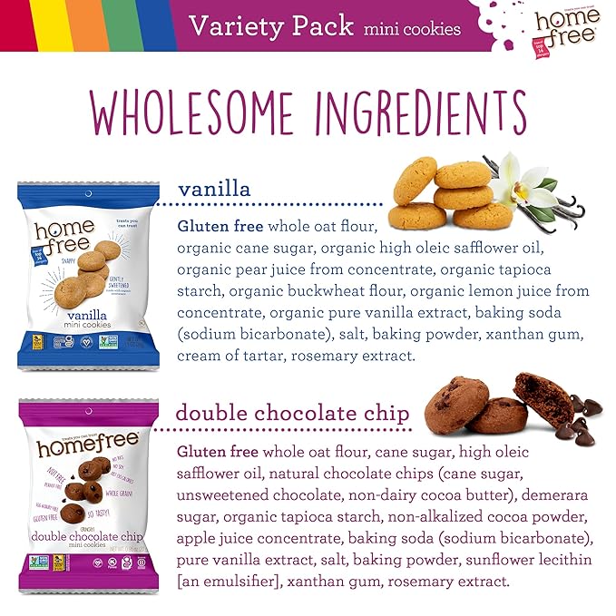Homefree Mini Cookies Variety Pack, Gluten Free, Nut Free, Vegan, Cookie Snack Packs, School Safe