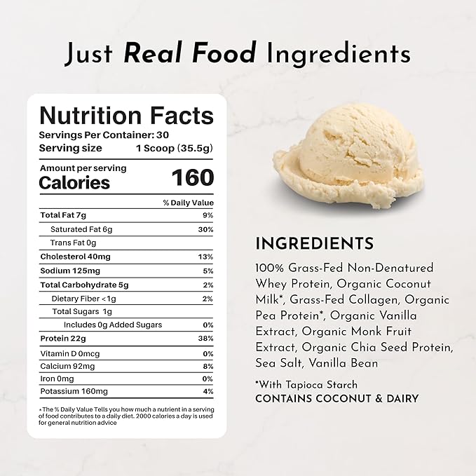 JUST INGREDIENTS French Vanilla Protein Powder ??30 Serving Bag ??Grass-Fed Whey & Plant Protein