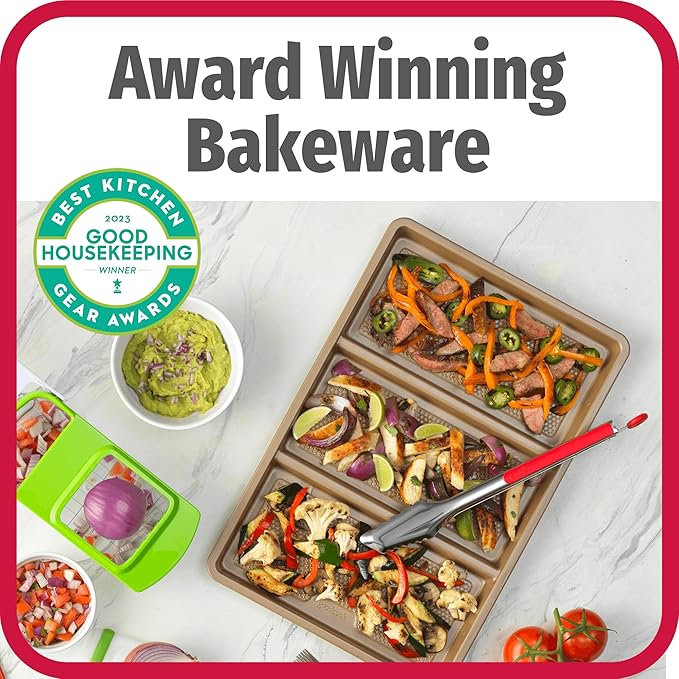 GoodCook 11” x 17” Non-Stick Divided Sheet Pan – 3-in-1 Textured Cooking Pan, Baking Dish