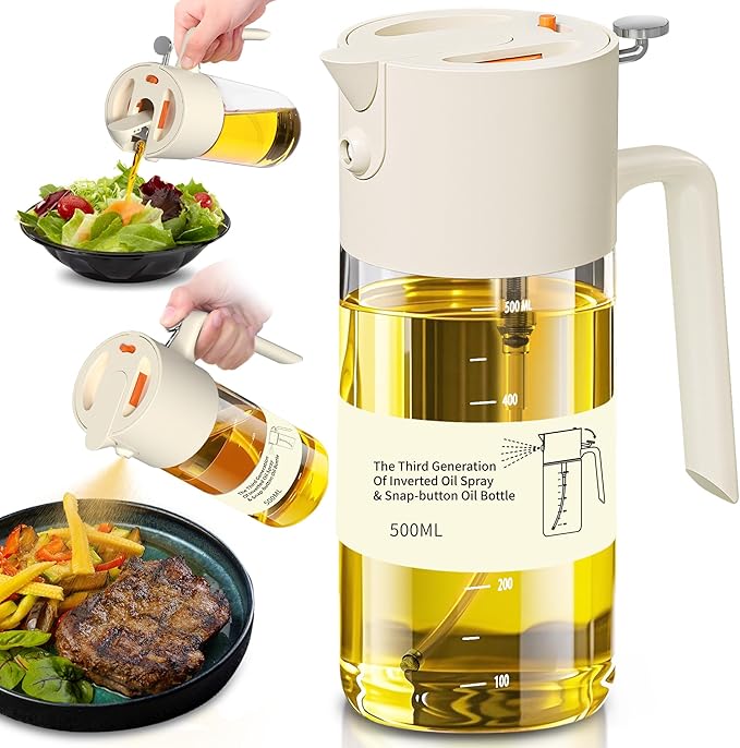 Oil Sprayer for Cooking, 2025 Large Advanced Olive Oil Dispenser Bottle,500ml/17oz Glass Olive Oil