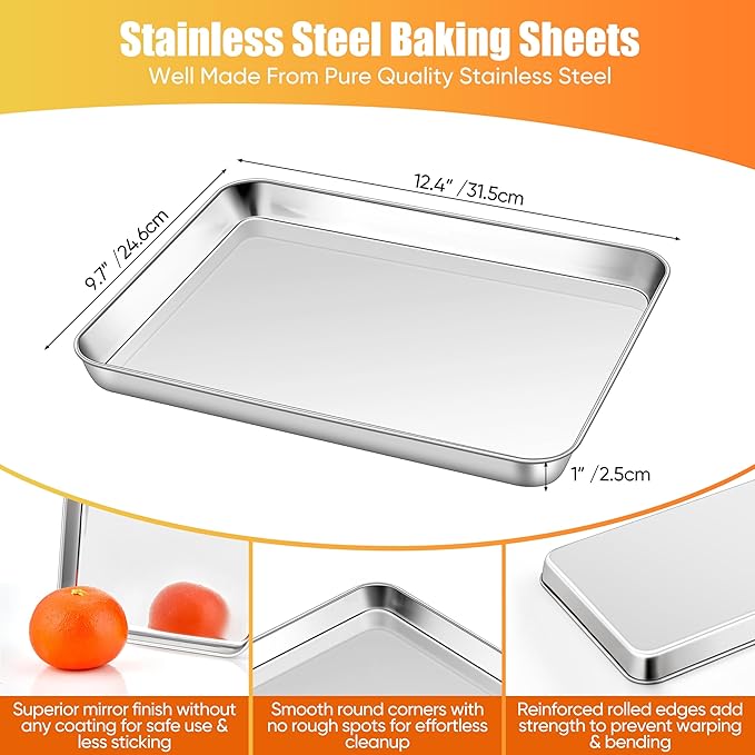 Homikit 2 Pack Baking Sheet, 9 x 13 Inches Stainless Steel Quarter Sheet Pan Set for Baking Cooking