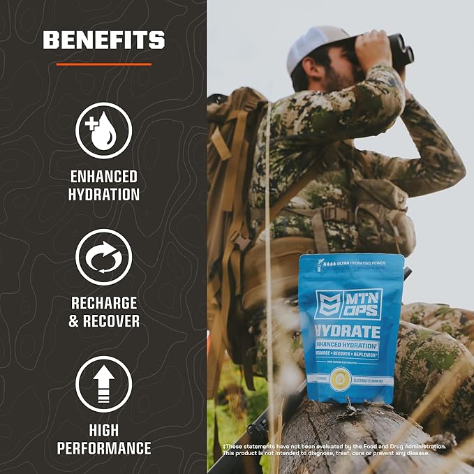 MTN OPS Hydrate Electrolytes Powder Drink Mix, 20 Single Serving On-The-Go Electrolyte Packs with