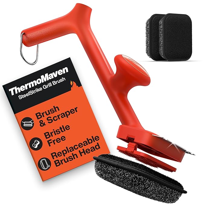 BBQ Grill Brush Bristle Free - 17" Safe Steam Grill Cleaner Brush with Scraper and 3 Brush Heads