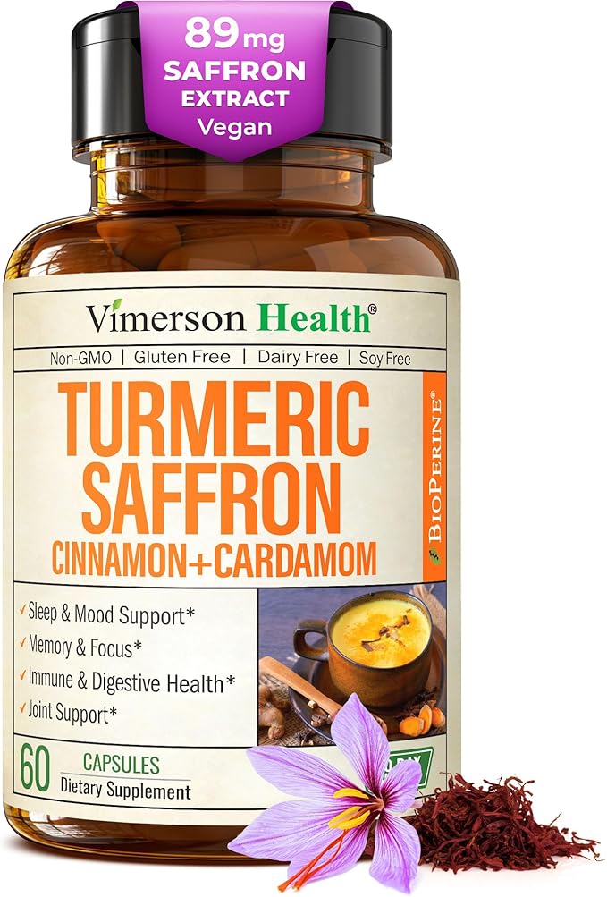 Saffron Supplements - 89mg Saffron Extract Turmeric Supplement with Black Pepper, Ceylon Cinnamon