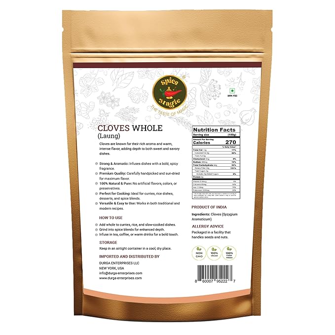 Whole Cloves - Premium Quality, Fresh & Aromatic, Non-GMO, Perfect for Cooking, Baking, and