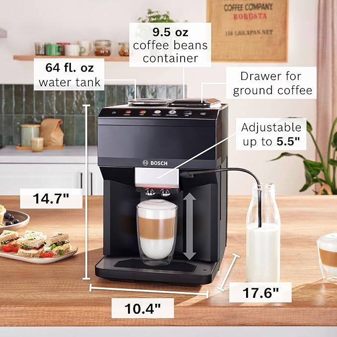 Bosch 500 Series Fully Automatic Espresso and Coffee Machine – Touch Control Panel, Milk Hose