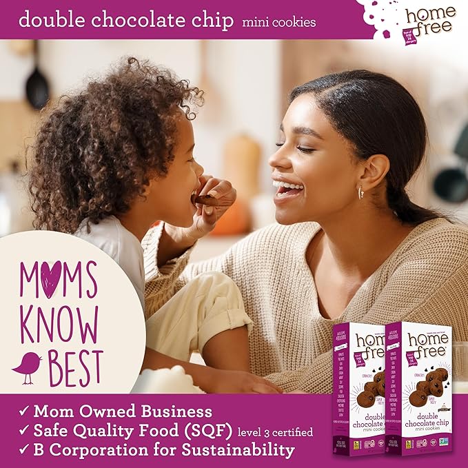 Homefree Mini Double Chocolate Chip Cookie Box, Gluten Free, Nut Free, Vegan, School Safe and