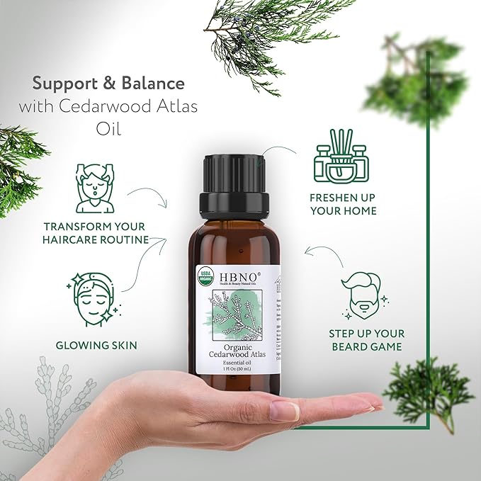 HBNO California Bottled Organic Cedarwood Essential Oil 1 fl oz (30ml) - USDA Certified Organic