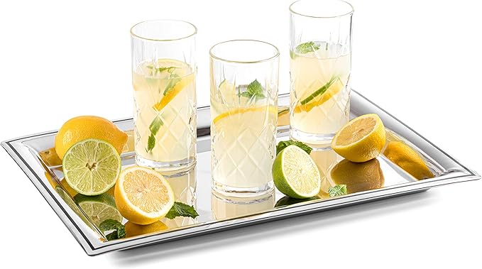 Royalty Art Kinsley Tall Highball Glasses Set of 8, 12 Ounce Cups, Textured Designer Glassware for
