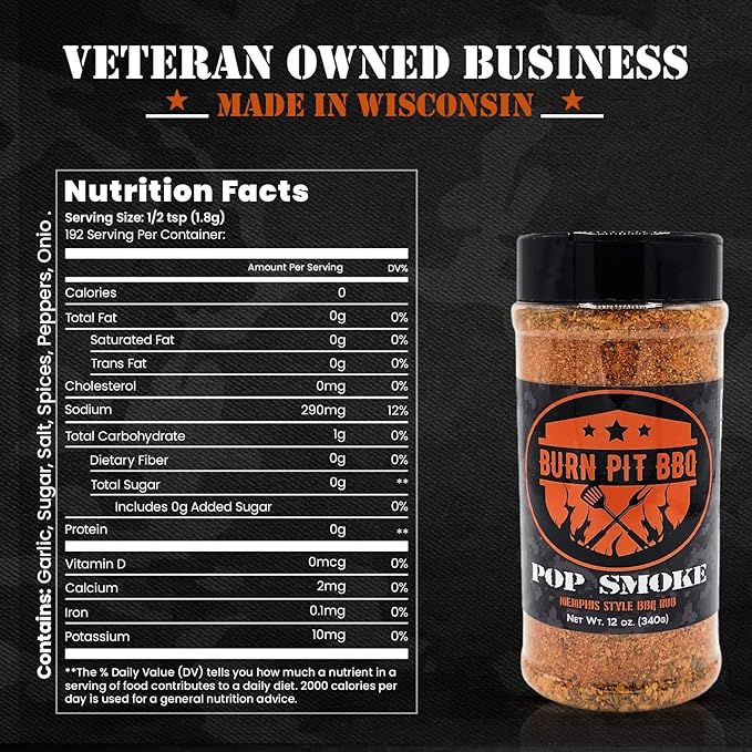 Burn Pit BBQ Pop Smoke Memphis Style BBQ Rub - Great with Ribs, Poultry, Beef, and Pork - 0g Sugar