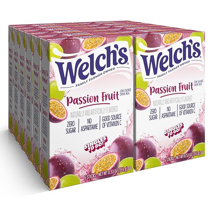 Welch's Singles To Go Water Drink Mix - Passion Fruit Powder Sticks (12 Boxes with 6 Packets Each