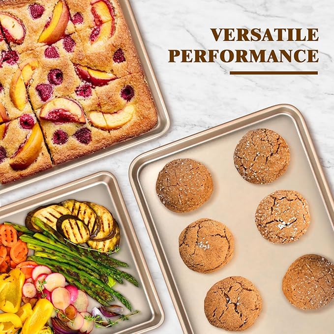 Baking Sheet Pan Set of 2, Commercial Cookie Sheets for Baking, Nonstick Carbon Steel Baking Tray