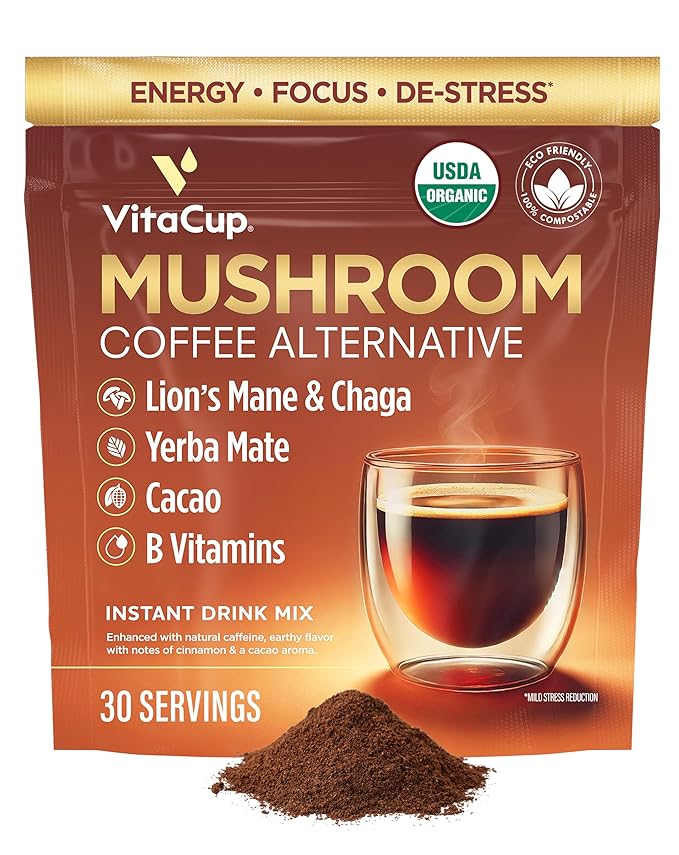 VitaCup Mushroom Coffee Alternative Instant Drink Mix | Mushroom Based Coffee Substitute for
