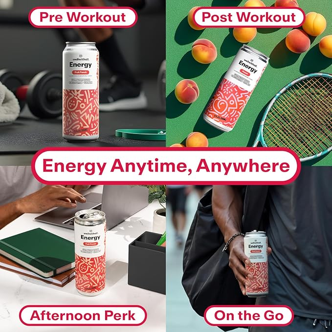 WellWithAll Fruit Punch Energy Drink ??Caffeine from Tea ??With Vitamin C ??Lightly Sparkling