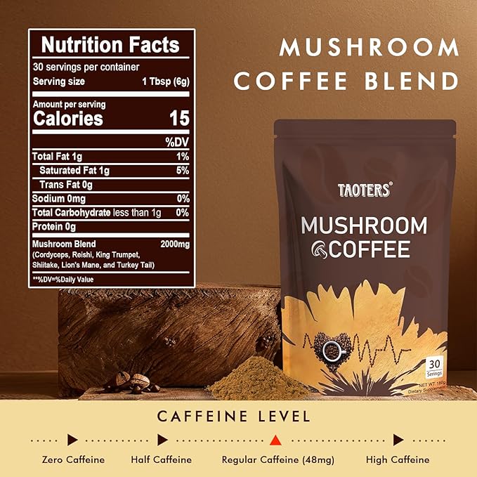 Mushroom Coffee | Enhanced Focus, Boosted Immunity, Improved Energy | 6 Adaptogenic Mushrooms: