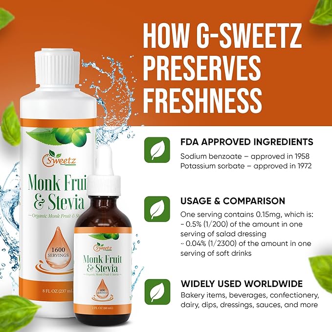 Monk Fruit & Stevia Liquid Sweetener Drops - Natural Sweeteners & Sugar Alternatives - Delicious