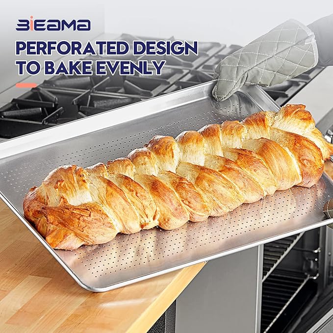 6 Pack Half Size 18" x 13" Aluminum Baking Sheet Pan Perforated, Commercial Bakery Equipment Cookie