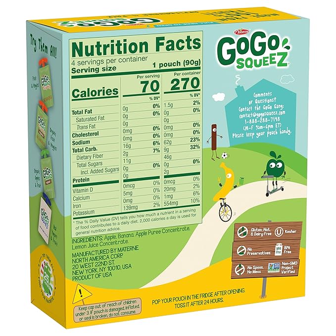 GoGo squeeZ Applesauce and Fruit Puree, Apple Banana, 3.2 oz (Pack of 48), Unsweetened Fruit Snacks