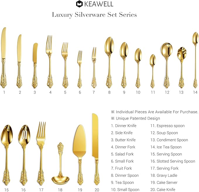 KEAWELL Gorgeous Round Soup Spoon, Set of 4, 18/10 Stainless Steel, Luxury Bouillon Spoon