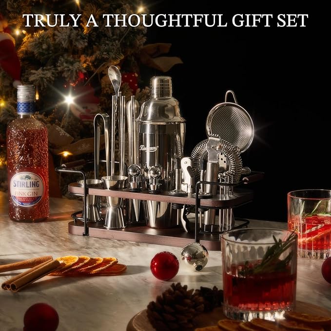 KITESSENSU Cocktail Shaker Set Bartender Kit with Stand | Complete 24-Piece Bar Set Cocktail Kit