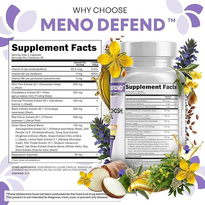 Clean Nutra Wild Yam Root Capsules with Red Clover Black Cohosh Evening Primrose Oil Chasteberry