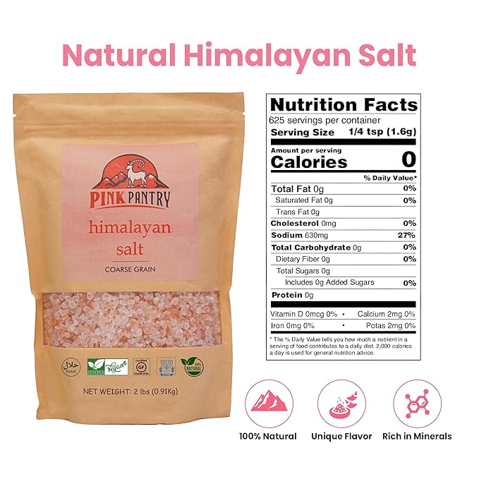 Pink Pantry Himalayan Pink Salt, 100% Pure Himalayan Salt, Non-GMO, Kosher Certified, No Additives
