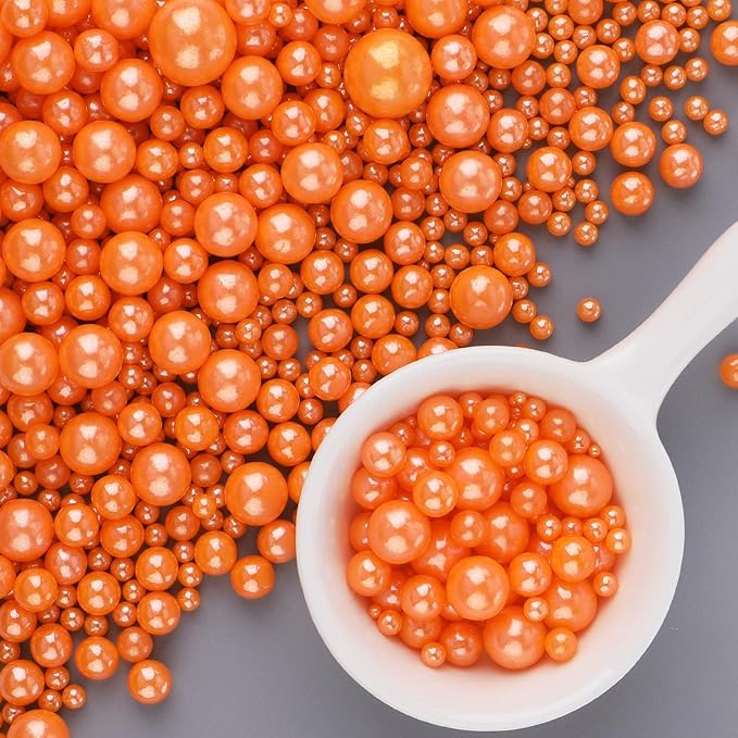 Orange Sprinkles for Cake Decorating, 6 Sizes Mix Edible Pearl Sugar for Baking Cookies Cupcake