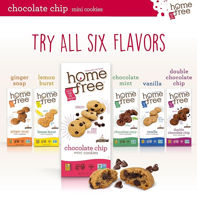 Homefree Treats You Can Trust Gluten Free Mini Cookies, Chocolate Chip, 5-Ounce (Pack of 6)