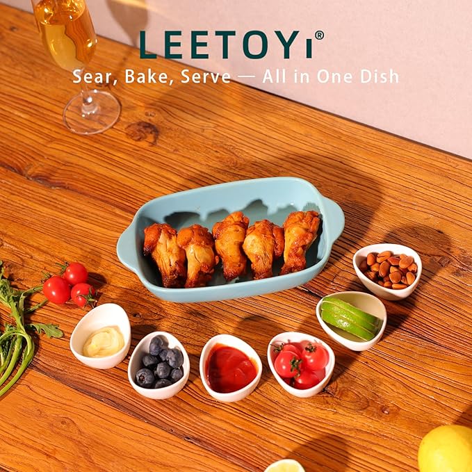 LEETOYI Ceramic Small Baking Dish 7.5-Inch Set of 4, Rectangular Bakeware with Double Handle
