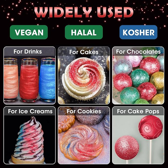NiHome Edible Food-Grade Glitter Powder Glimmer Luster Dust Metallic Fancy Food Decorating Sprinkle