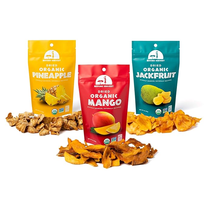 Mavuno Harvest Organic Dried Fruit Variety Pack | Dried Mango, Pineapple, and Jackfruit | Healthy