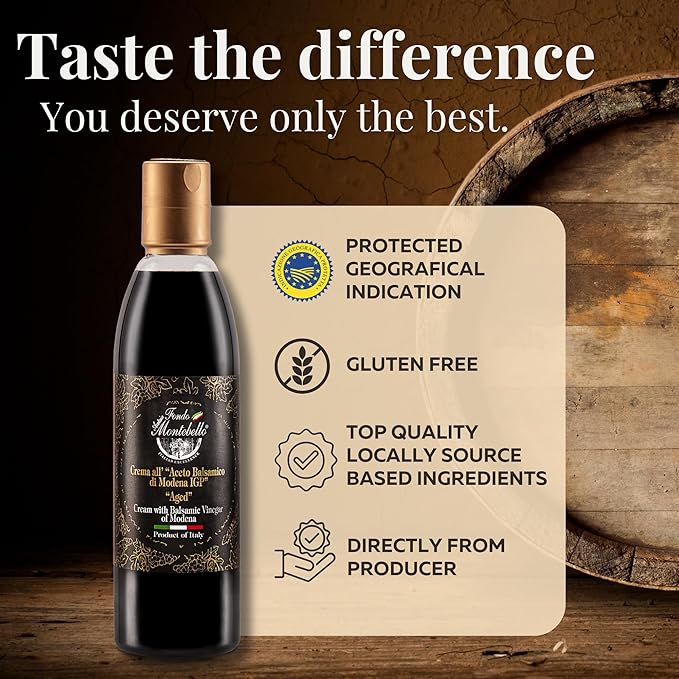 Aged Balsamic Glaze 8.45 fl.oz. (250ml), High Density Balsamic Vinegar Glaze Drizzle, Cream with