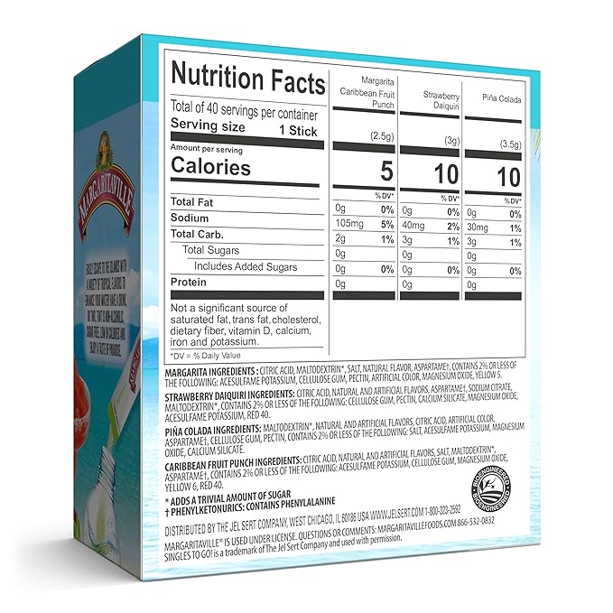 Margaritaville Singles to Go Water Drink Mix, Variety Pack, Includes 4 Flavors: Caribbean Fruit