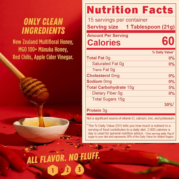 Hot Honey - Sweet Heat 100% Pure New Zealand Raw Manuka Spicy Honey MGO 100+ - Chili-Infused for